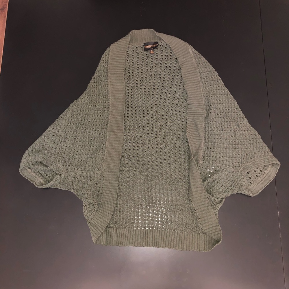 Absolutely Creative Worldwide short sleeve green knit cotton cardigan small